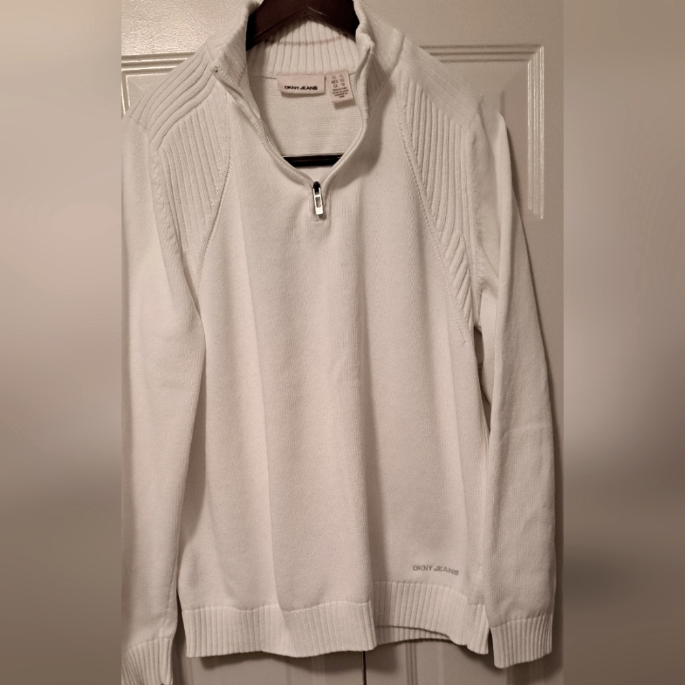 DKNY JEANS 1/4 Zip Sweater 100% Cotton White Size XL​​